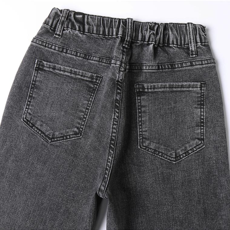 Pantalones Vaqueros de Primavera para Mujer de Talla Grande Elásticos con Botones Rectos Básicos de Cintura Alta Pantalones Largos Azules