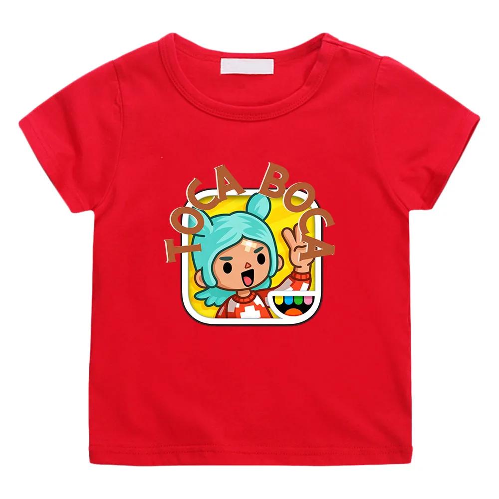 T-shirt per Bambini 100% Cotone Stampa Cartone Animato Toca Boca World Magliette 212Y Carini Ragazze e Ragazzi Manica Corta Bambini Girocollo Top Estivi