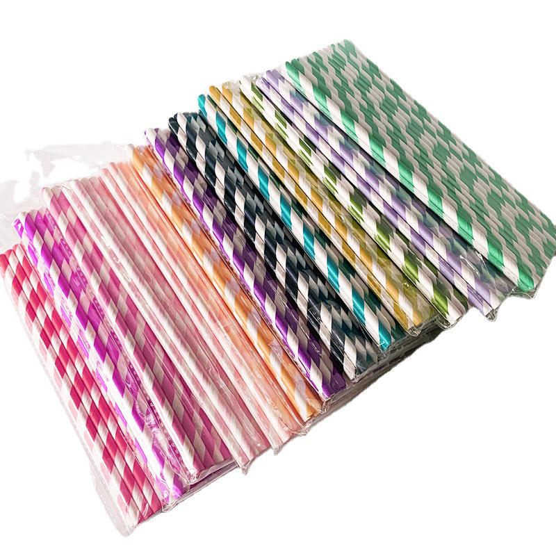 Individually Wrapped Biodegradable Striped Paper Straws