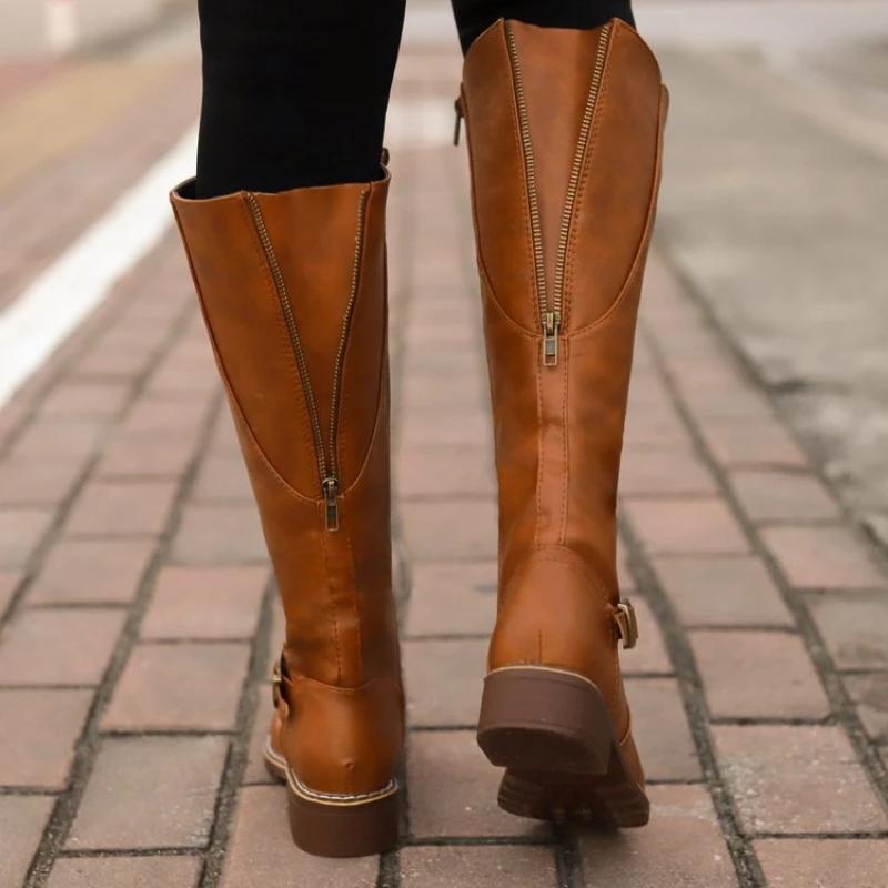Shoes Women Boots Fashion Comfortable Waterproof Brown Long Boots for Women Plus Size Thigh High Boots Botas De Mujer 2024