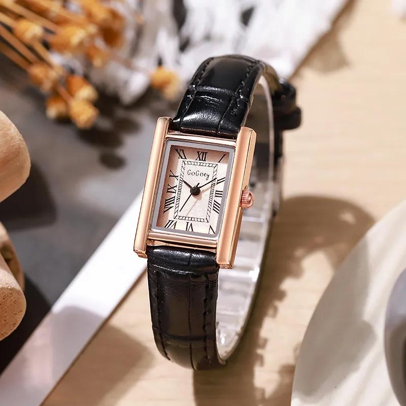 Fashion Elegant Design Rectangle Roma Dial Leather Quartz Watches Movement Business Dress Ladies Watch New Relogio Feminino