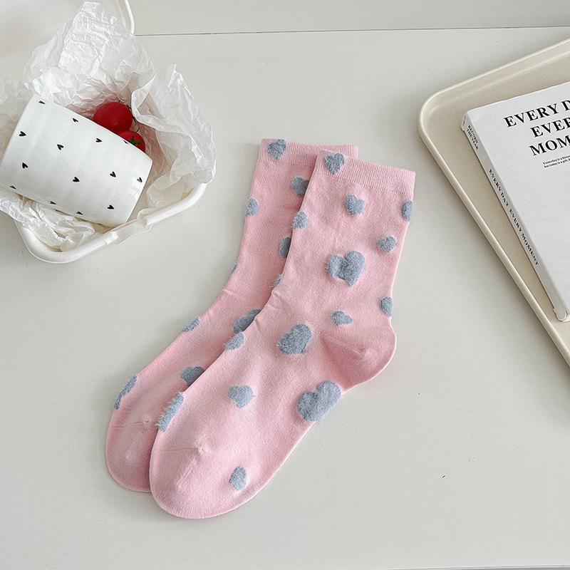 Female Autumn Sweet Love Wave Dot Lovely Collision Color College Style Boneless Tube Socks