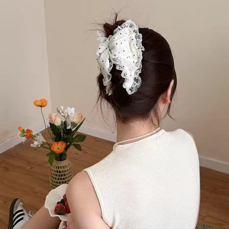 French Elegant and Gentle Lace Polka Dot Grip Clip, High-end Shark Clip Temperament Hair Clip Hair Ornament On the Back of Head
