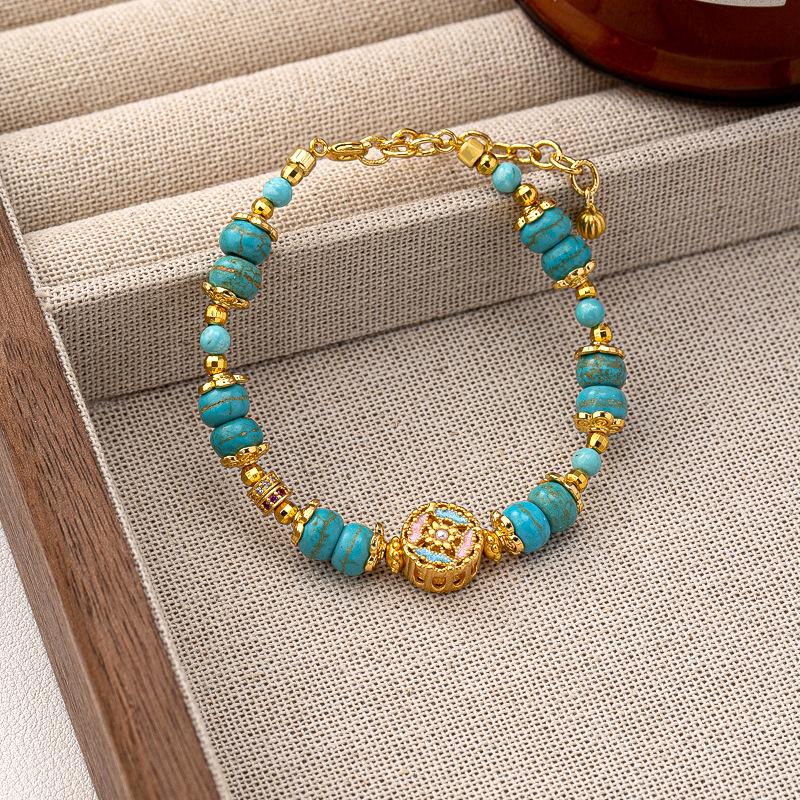 Retro turquoise ins temperament light luxury versatile bracelet women's high sense niche exquisite stacking bracelet jewelry