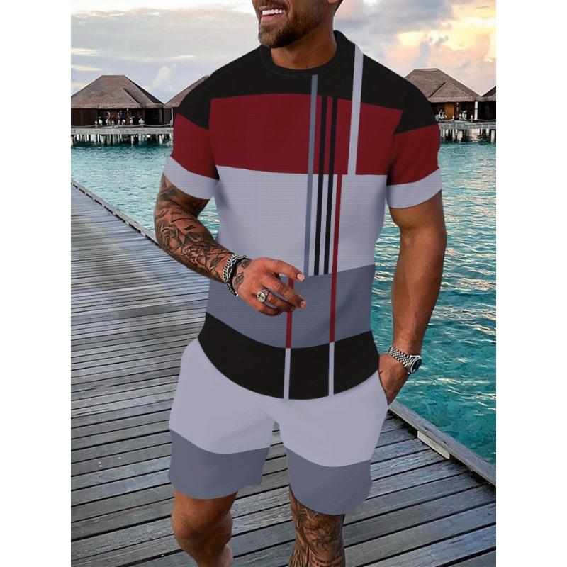 Casual sports suit breathable outdoor casual men's T-shirt five-quarter pants suit summer 3D printing suit for men and adults