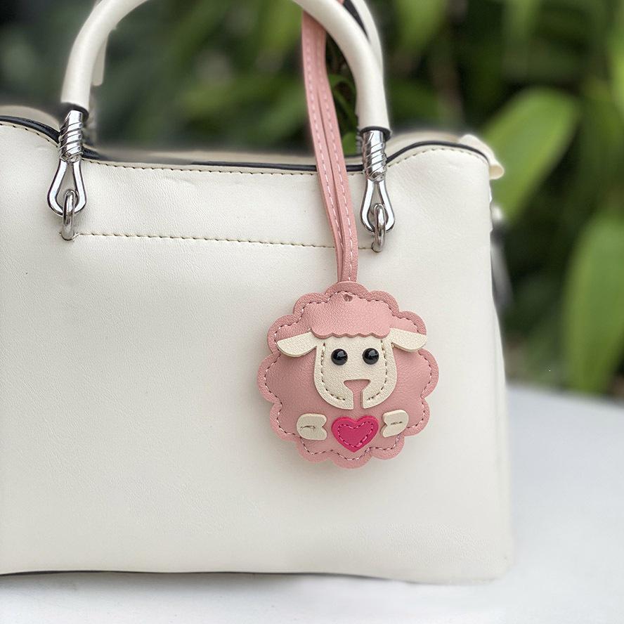 Lamb Keychain Pendant: Multi-Layer Leather Tie Small Ornament PU Bag Charm