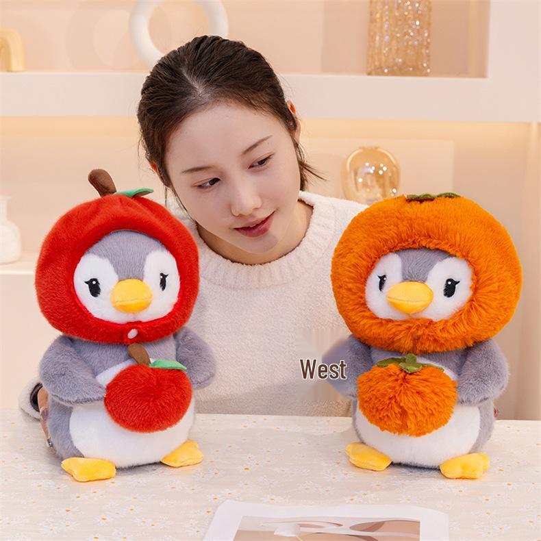Adorable Cartoon Penguin Plush Toy - Persimmon Apple Design, Perfect Children's Gift
