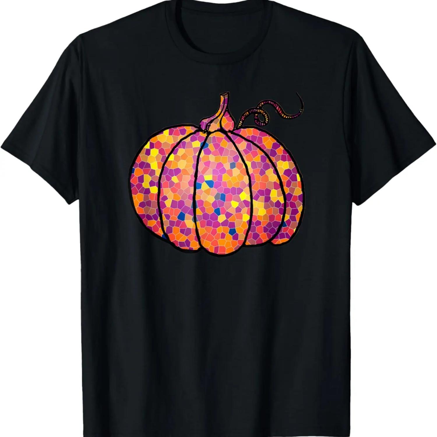 Pumpkin Orange Purple Stained Glass Pattern Cute Casual T-Shirt S