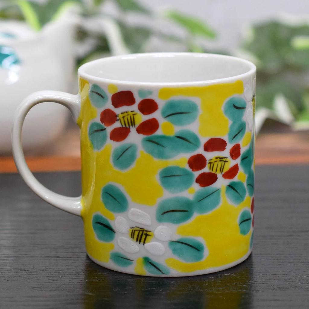 Waza no Kura: Stylish Kutani Ware Mug with Floral Pattern, High-Quality Ceramic, Made in Japan