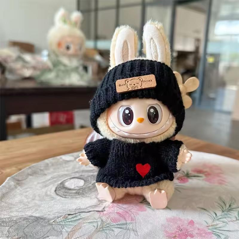 1/4pc Cute 17cm Bunny Doll Accessories with Knitted Clothes Rabbit Ears Hat Heart Sweater for Toy Collectors Labubu Clothes