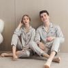 Ice Silk Couple Pajamas: Women's Long Sleeve Two-Piece Set, Spring/Autumn, Thin Style, Plus Size, Stylish Men's Home Wear
