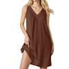 Dámské módní ležérní bez rukávů jednobarevné s výstřihem do V krátké večerní šaty