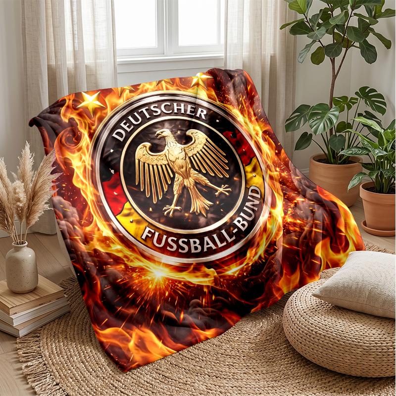 Germany Football Printed Flannel Blanket Skin Friendly Warm Decorative Throw for Indoor Couch Bed Daily Use