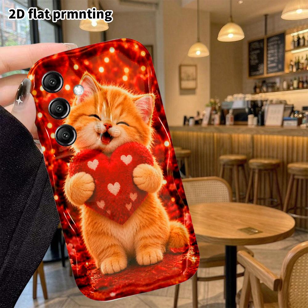 Phone case: 2D flat, suitable for Samsung Galaxy A34 A35 M05 M06 S20 S22 S21 FE Plus 5G protective case, laughing orange cat, perfect Christmas and Ha