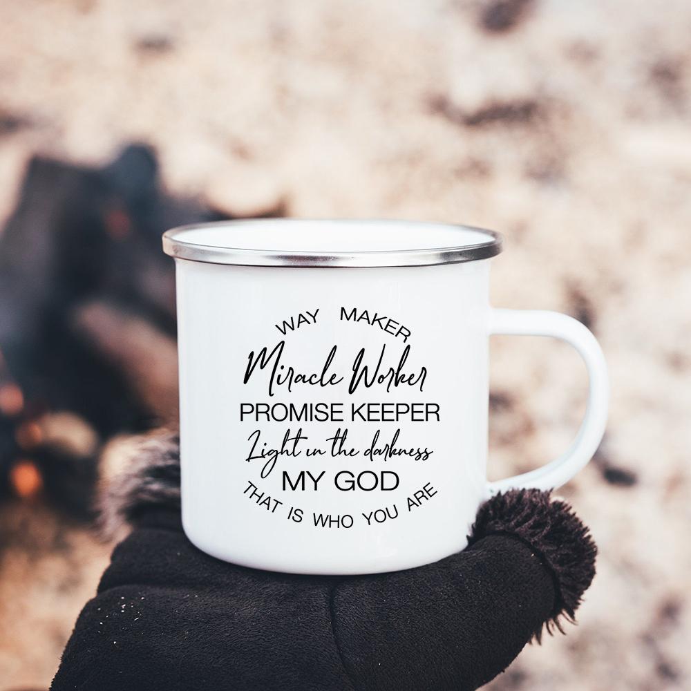 Faith Hope Love Print Christian Creative Enamel Mugs Outdoor Travel Coffee Cup Drink Dessert Milk Vintage Handle Drinkware Gift