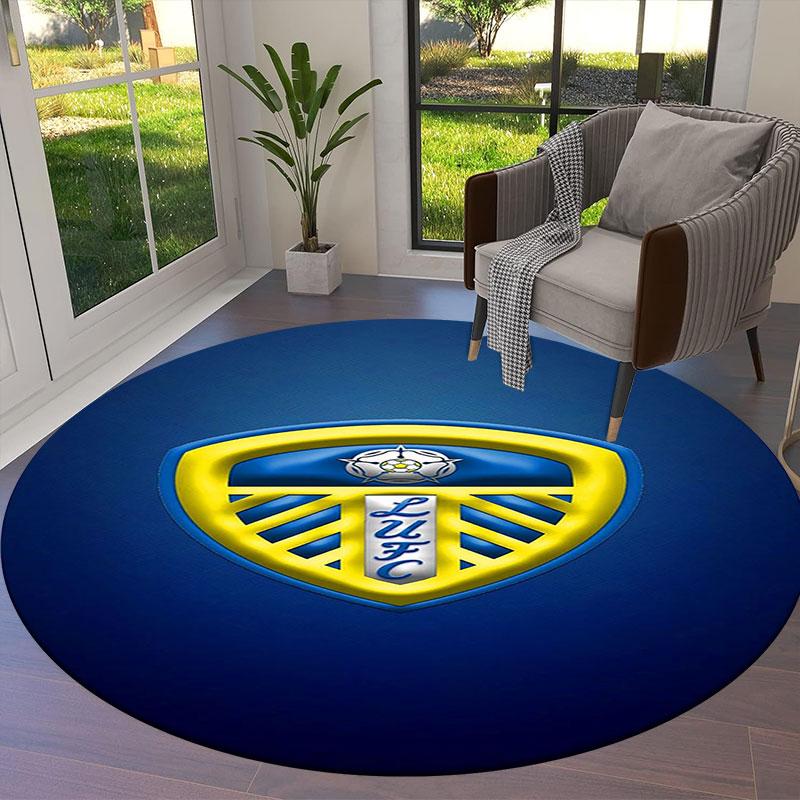 Leeds United Football Club Round Area Rug,Carpet Rug for Living Room Bedroom Sofa Playroom Decor,Non-slip Floor Mat
