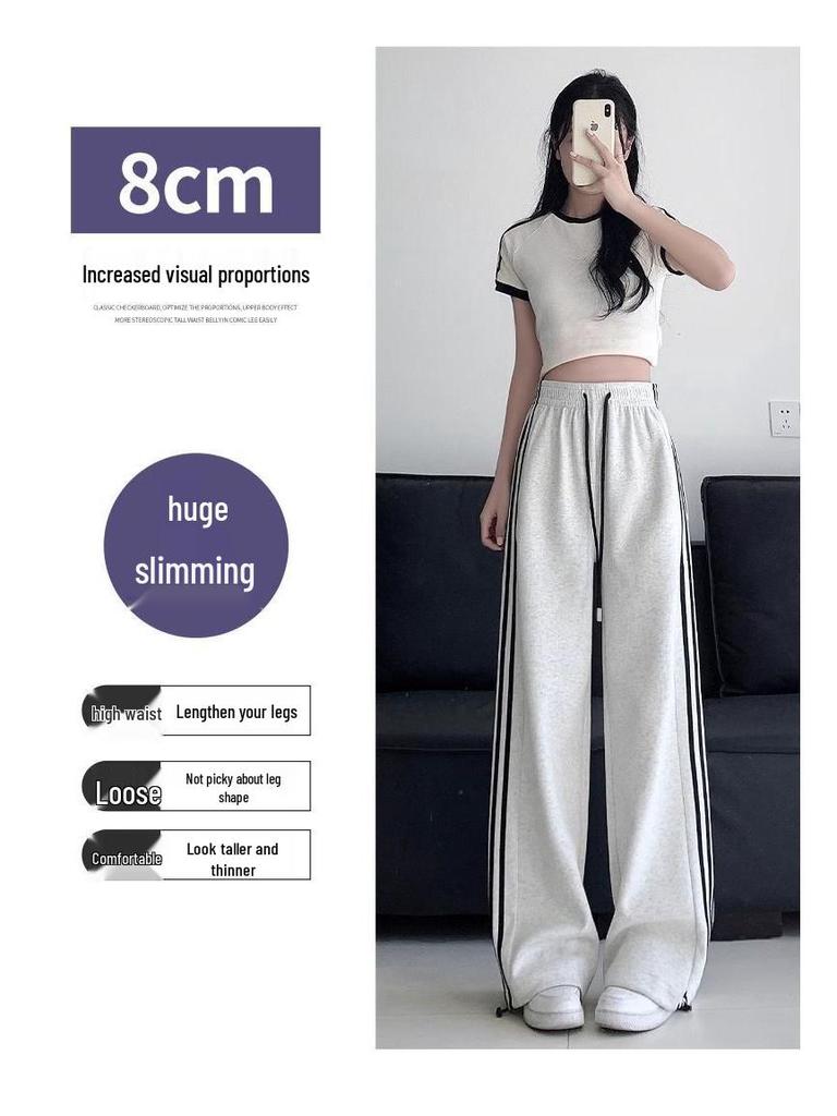 Damskie spodnie dresowe Off-White z wysokim stanem i paskami, w stylu amerykańskim, Kolekcja Wiosna/Jesień 2025, Krój prosty z mankietami