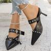 Fashion Summer New Sandals for Women Fashion Pointed Head Shallow Mouth Rivets Metal Buckle A Slip-on Wear-resistant Stiletto Heels