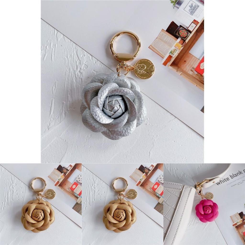 Stylish Leather Tea Flower Car Keyring Adorable Floral Bag Hanging Decoration