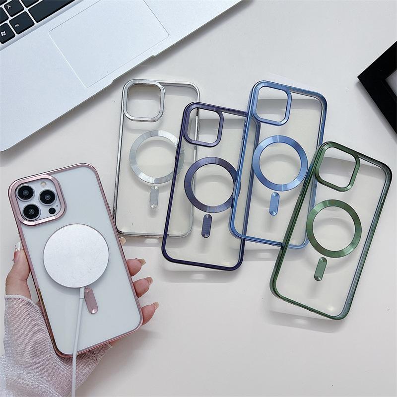 Applicable to iPhone17ProMax Gold Shield Apple 16Pro Electroplating Mobile Phone Case Transparent 15 Magnetic 14 Soft