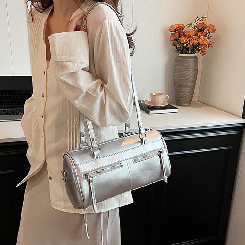 Yogodlns Underarm Barrel-shaped Bag For Women New Fashion Solid Crossbody Bag Versatile Large Capacity Shoulder Commuter Bag