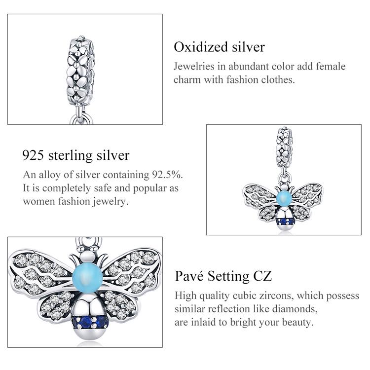 WOSTU Busy Bee 925 Sterling Silber Himmelblaue Emaille Biene Anhänger Charms für Original Damen Armbänder