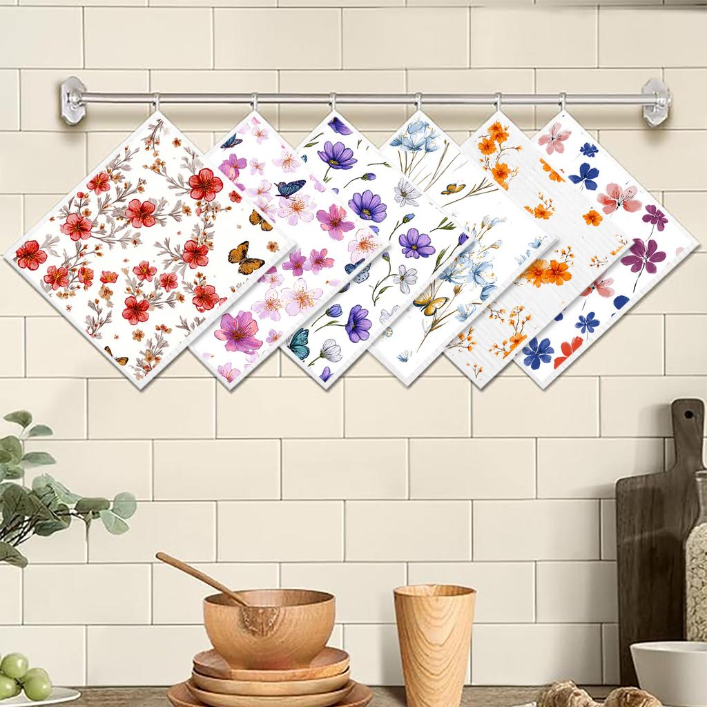 Cleaning Cloth Reusable Kitchen Dish Towels Eco-friendly Microfiber Colorful Floral Pattern Dishcloths Lint Free Washable Duster Rags Tea Towels