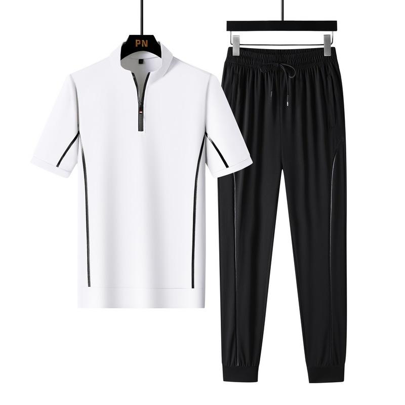 

Men s Summer Ice Silk Breathable Men s Slim Fit Ort Sve T-irt Casual Sportswear Two-Piece Set Comfortable Lightweight Clothing M белый