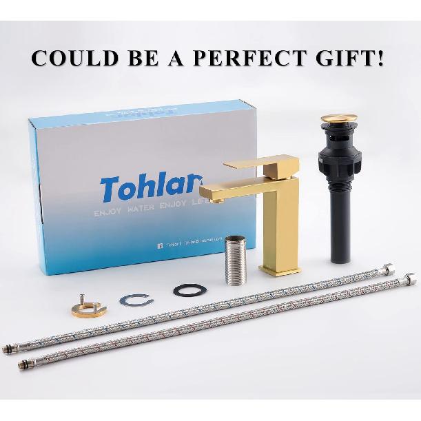 Tohlar Gold Bathroom Faucet, Brushed Gold Faucet for Bathroom Sink, Gold Single Hole Bathroom Faucet Modern Single Handle Vanity Basin Faucet with