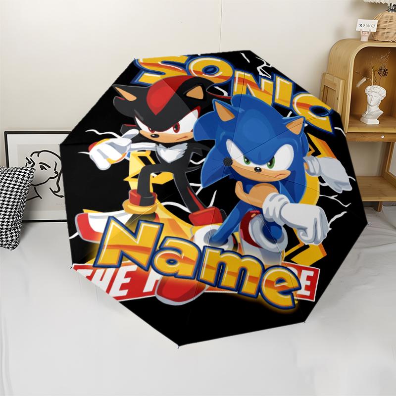 Custom Name Sonic Theme Automatic Umbrella, Lightweight & Portable, 8 Rib, Perfect for Outdoor Travel, Birthdays, Christmas, Gifts.
