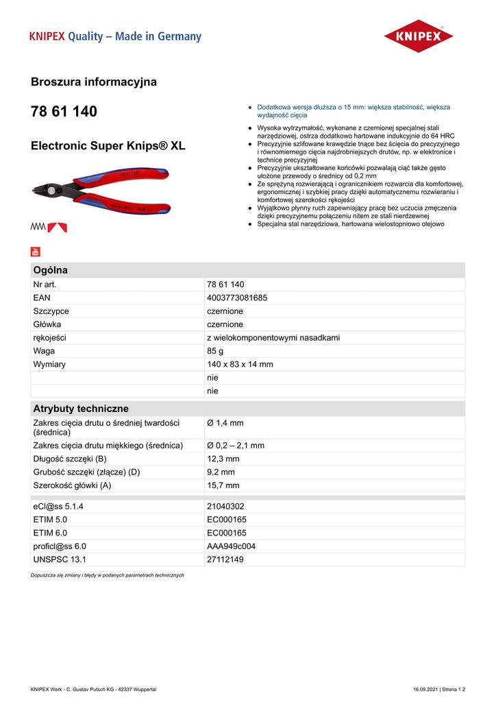 Super Knips Xl Side Cutting Pliers 140Mm - Kn 78 61 140
