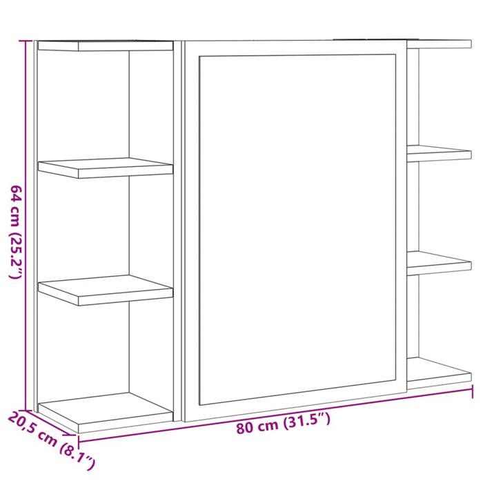 VidaXL Bathroom Mirror Cabinet Sonoma Oak 80x20.5x64 Cm Chipboard, Wall-Mounted Bathroom Cabinet, Wall Storage of 849603