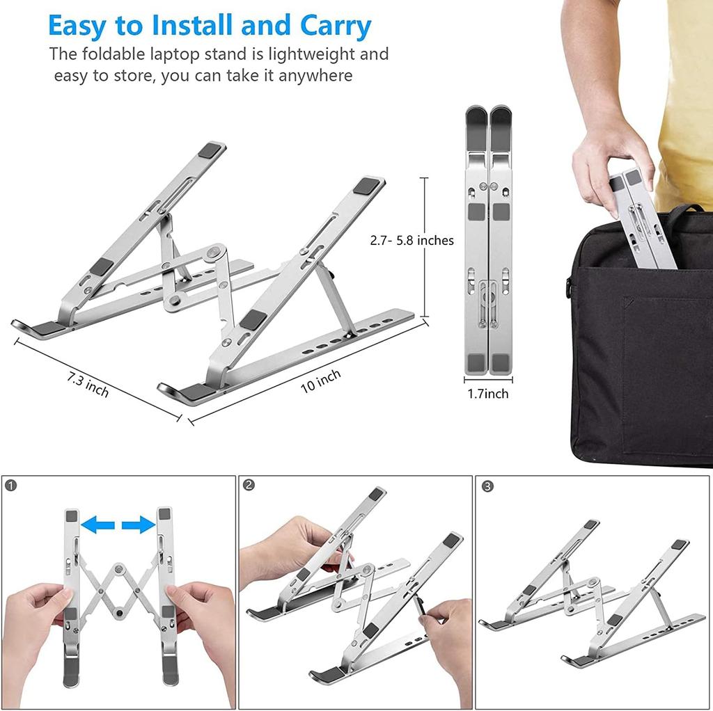Aluminum Alloy Foldable Laptop Stand, 7 Adjustable Angles, Sand-Blasted Anti-Slip Stable Computer Holder