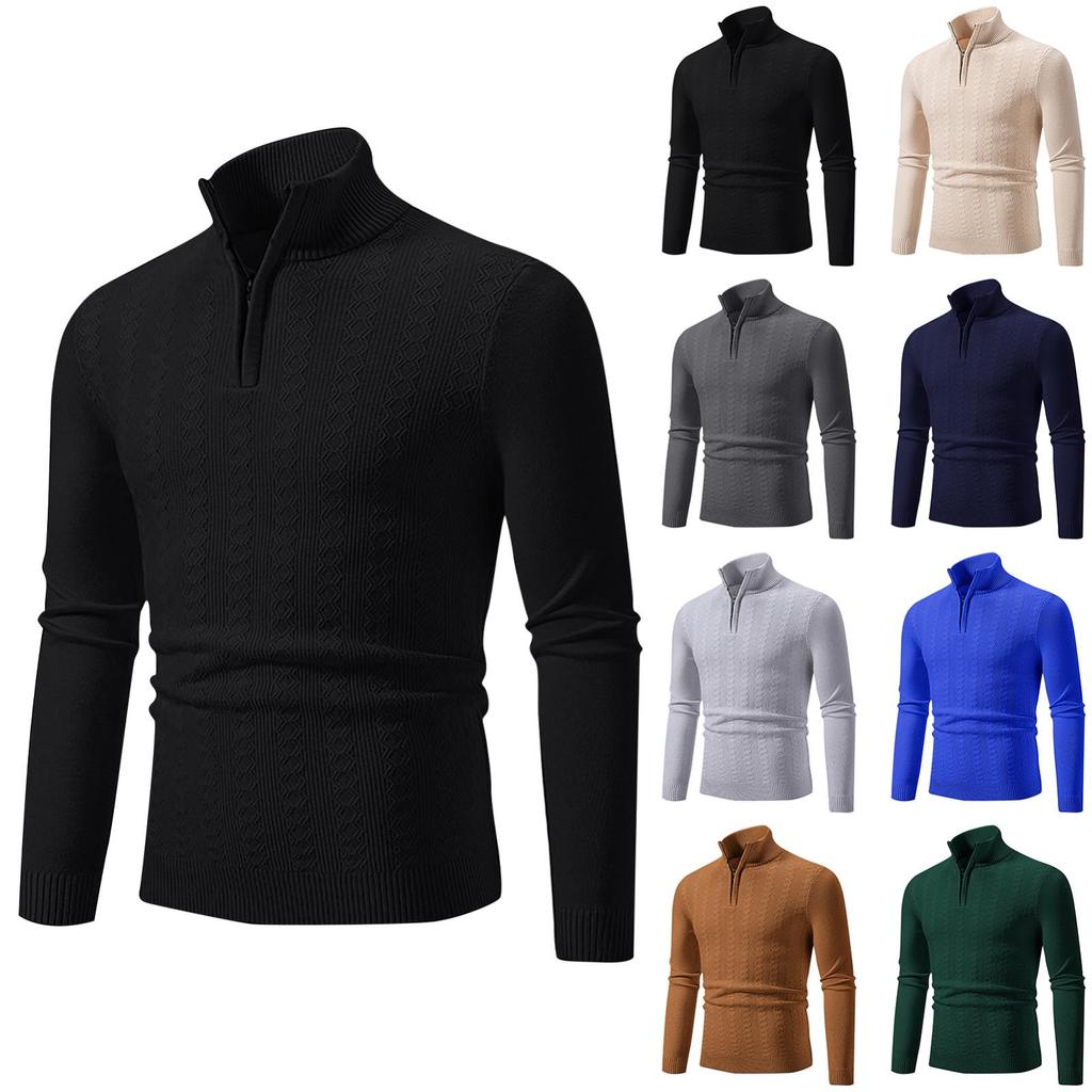 Herr Höst Och Vinter Ledig Polokrage Stickad Enfärgad Dekorativt Mönster Tröja