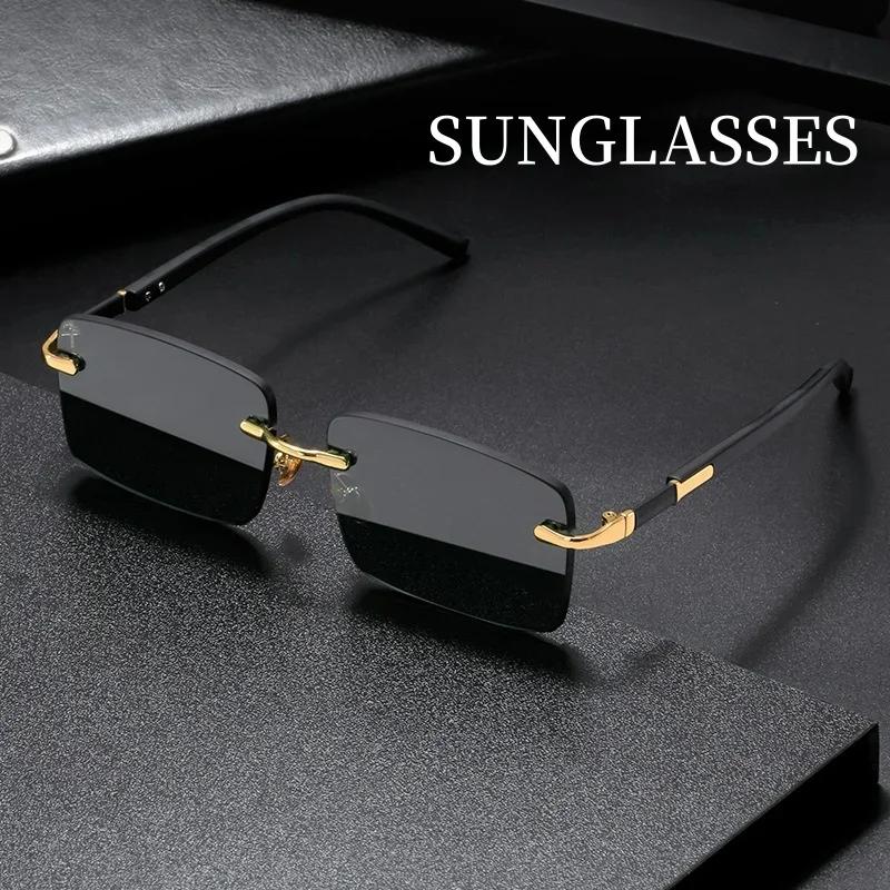 Rimless Sunglasses Rectangle Fashion Popular Women Men Shades Small Square Sun Glasses for Female Male Summer Traveling Oculos