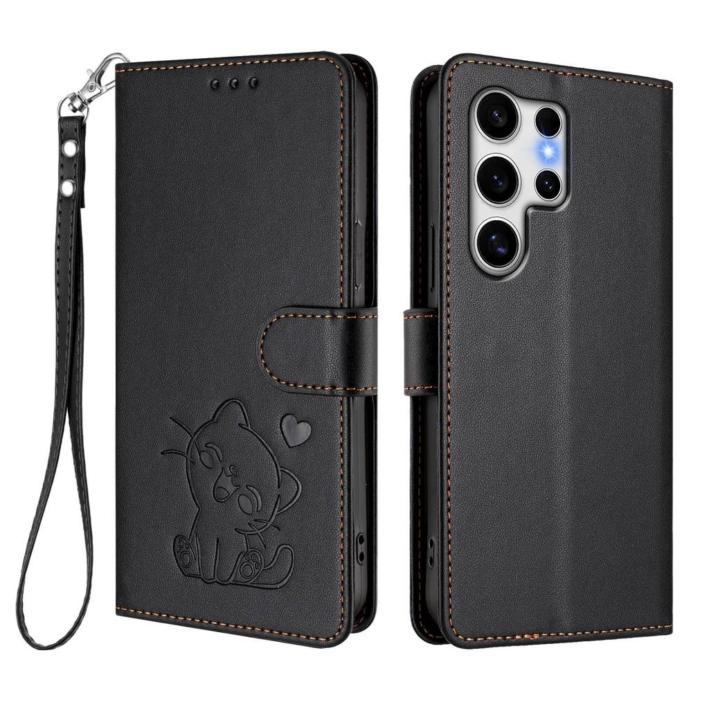 WEFOR Cute Cat Embossed Wallet Case for Samsung Galaxy S26 S25 S24 S23 Ultra S25 S26 Edge, Flip Cover, Card Holder, Wrist Strap