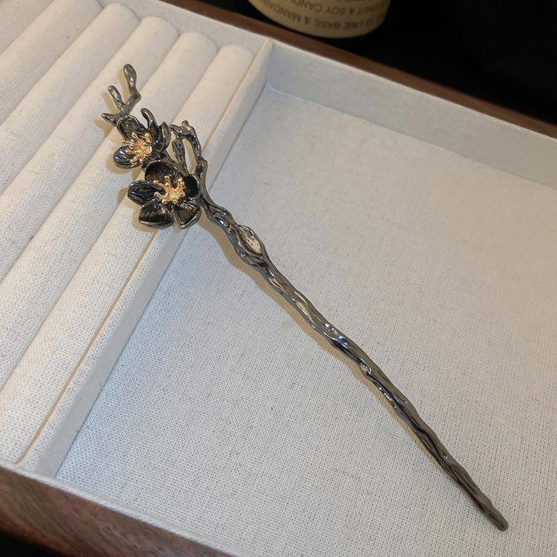 Chinese Style Peach Blossom Branch Women's Simple Metal Flower Chopsticks Hair Clip, Hair Styling Tool, Headwear Accessories