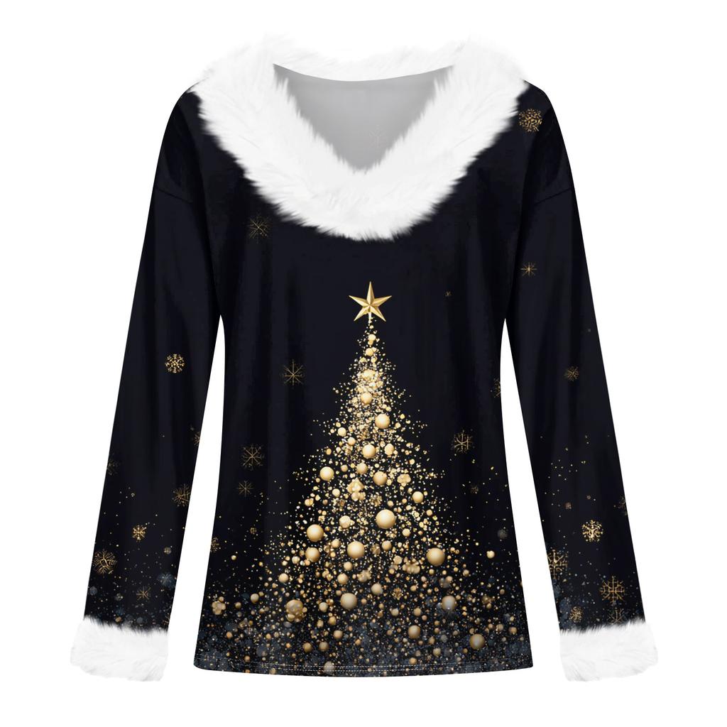 Langarmshirts für Damen, süße Oberteile, Weihnachtsdrucke, T-Shirts, Blusen, lässig, Übergröße, Basic-Oberteile, Pullover