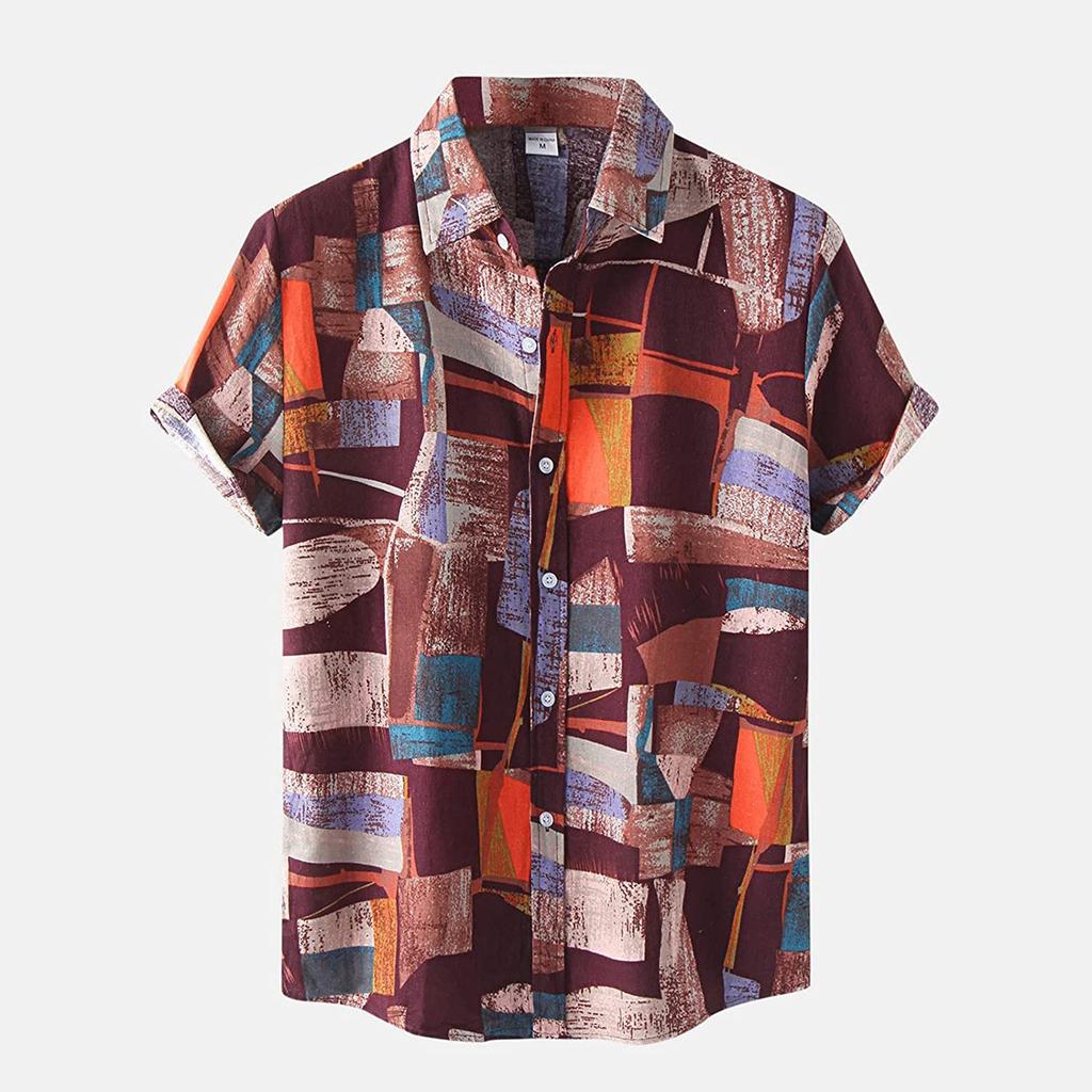 Men's Fashion Casual Print Hawaii Vacation Short-sleeved Shirt