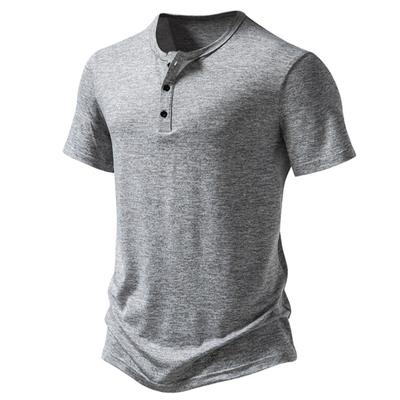 Men's Henley Collar T Shirts Summer Casual Solid Color Short Sleeve T Shirt  High Quality Tops