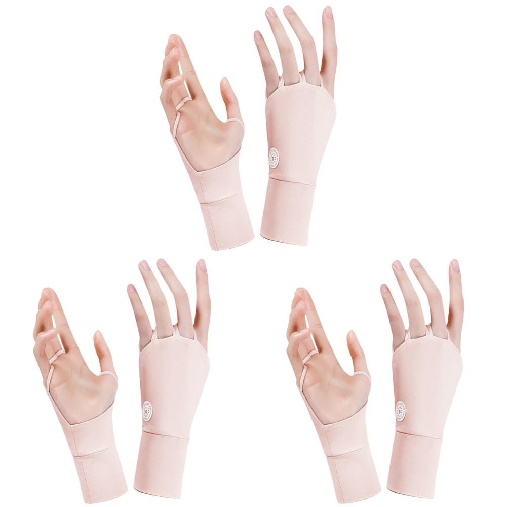 3-1Pairs Women Sun Protector Gloves Cool Breathable Open Fingered Gloves Ice Silk Hollow Palm Elastic for Outdoor Practice Glove