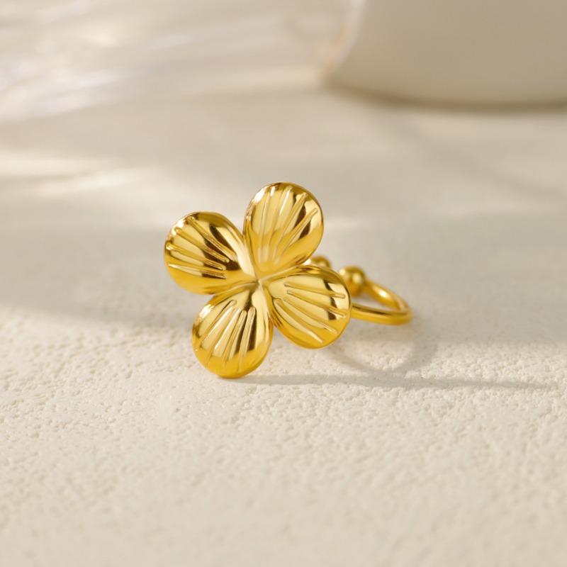Flower Glossy Ring Women's Opening Adjustable K Gold-plated Simple Flower Vacation Style Niche Jewelry