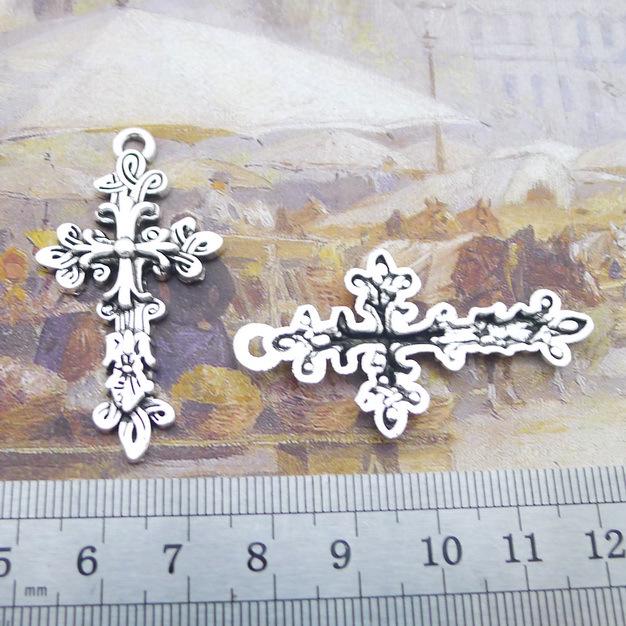 A5887 Antique Silver Cross Jewelry Accessories, 46x25mm, DIY Retro, 100pcs, 3.3g.