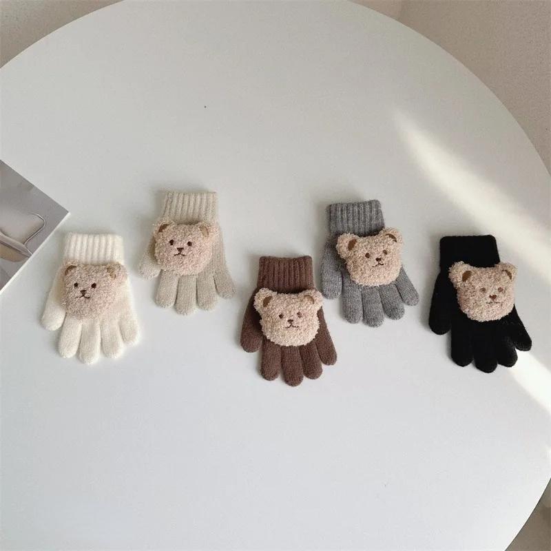 1 par de guantes cálidos para niño y niña, bonitos guantes de oso de muñeca de dibujos animados a la moda para bebé, niño y niña, guantes cálidos para otoño e invierno para niños