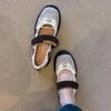Ballet style color matching sports sole Velcro Mary Jane small leather shoes Maillard retro round head platform casual women's shoes