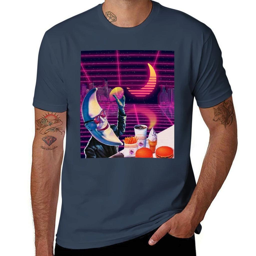 Moonday Night 80s Retro Aesthetic Vaporwave Tshirt Work Wear Simple Tee Shirt