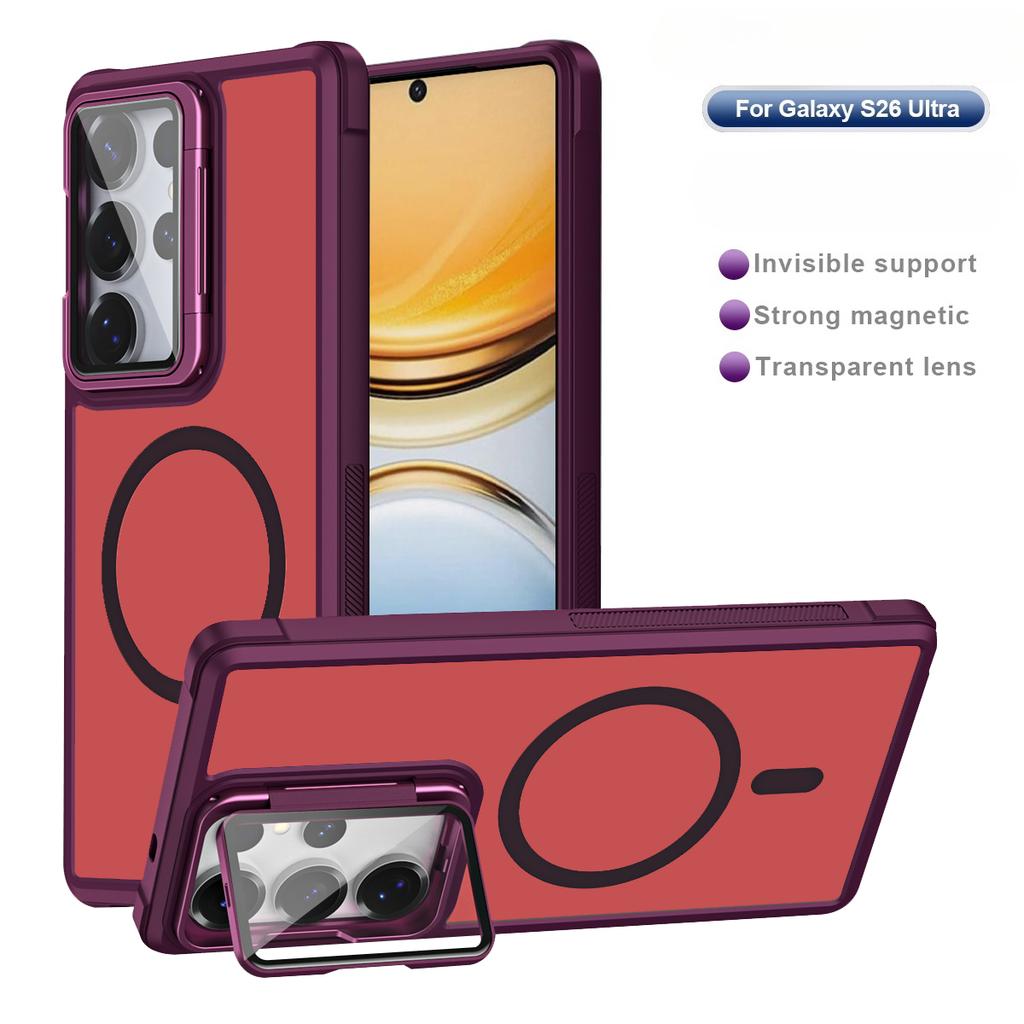 Magnetic Shockproof Phone Case for Samsung Galaxy S26 S25 Ultra S24 Plus S23 FE Invisible Bracket Acrylic Lens Protection Cover