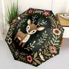 1pc Deer Floral Wreath Automatic Folding Umbrella - Windproof Compact Travel Umbrella with Auto Open/Close, 8-Rib Heavy-Duty Shaft for Women/Men A025