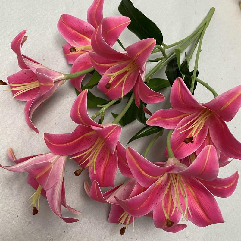9 Artificial Flowers Stems Pu Material 3d Simulation Lilies Wedding Decor Home