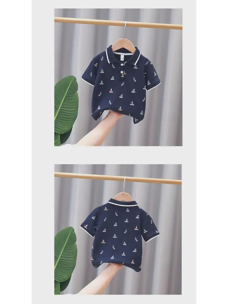 Ha Weijia Single-Color Sailboat T-Shirt – Boys' Short Sleeve